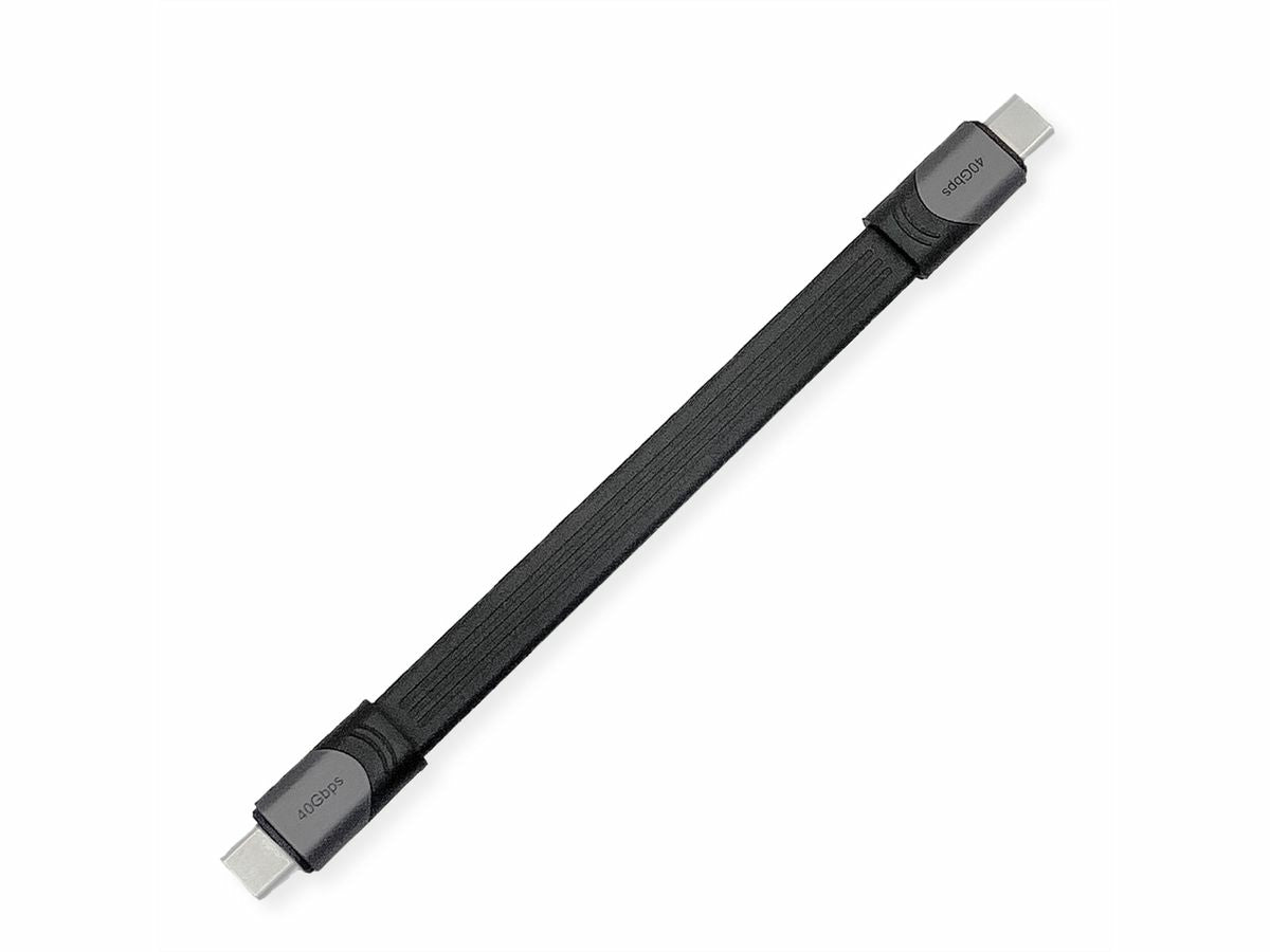 ROLINE USB-C auf USB-C Kabel – USB4 40 Gbit/s – 0,15 m – PD 100 W – 8K/60 – Flachkabel – Schwarz
