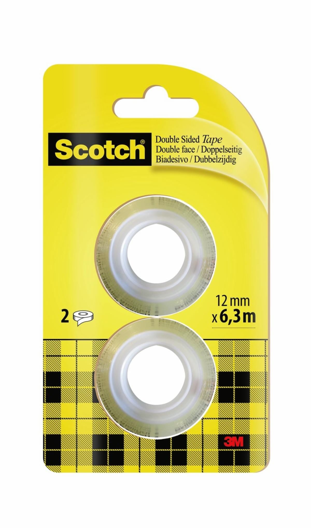 Scotch Doppelseitiges Klebeband 665 – 12 mm × 6,3 m, transparent, Kern Ø 25 mm, 2 Rollen