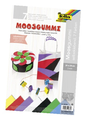 Folia Selbstklebender Moosgummi – sortiert – 200 × 290 mm, 7 Bögen, 2 mm