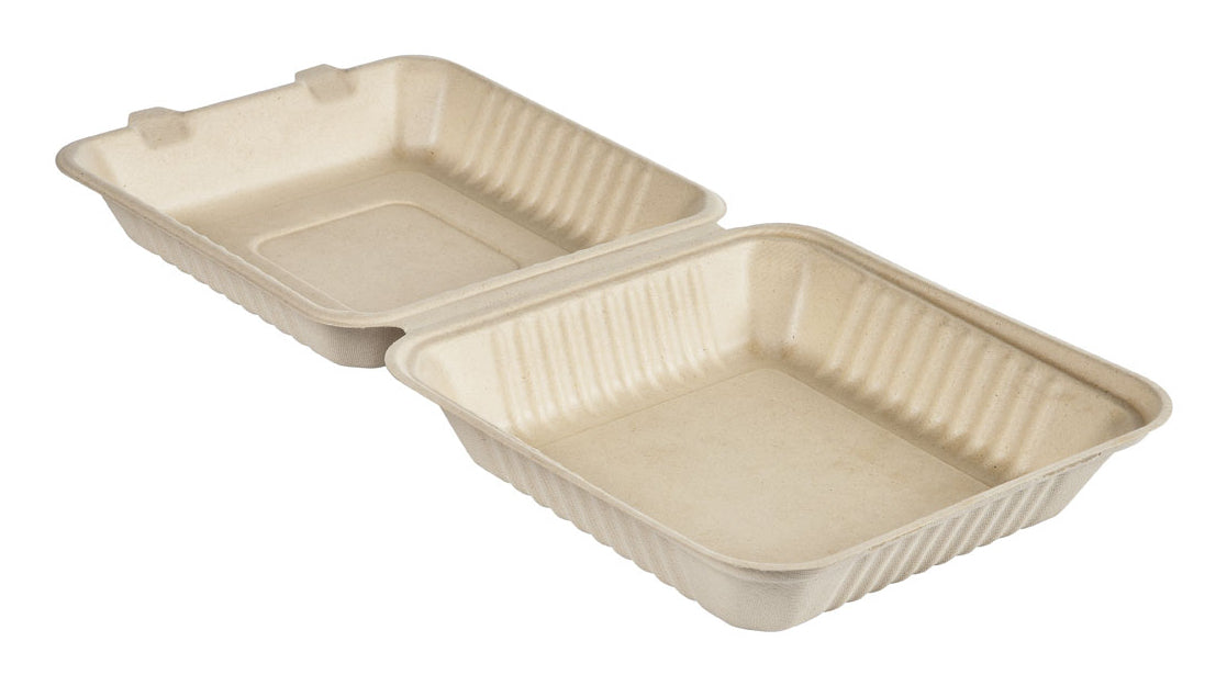 BioPak Take-away-Box, Bagasse (Zuckerrohr) – 1200 ml, 230 × 230 × 40 mm, braun