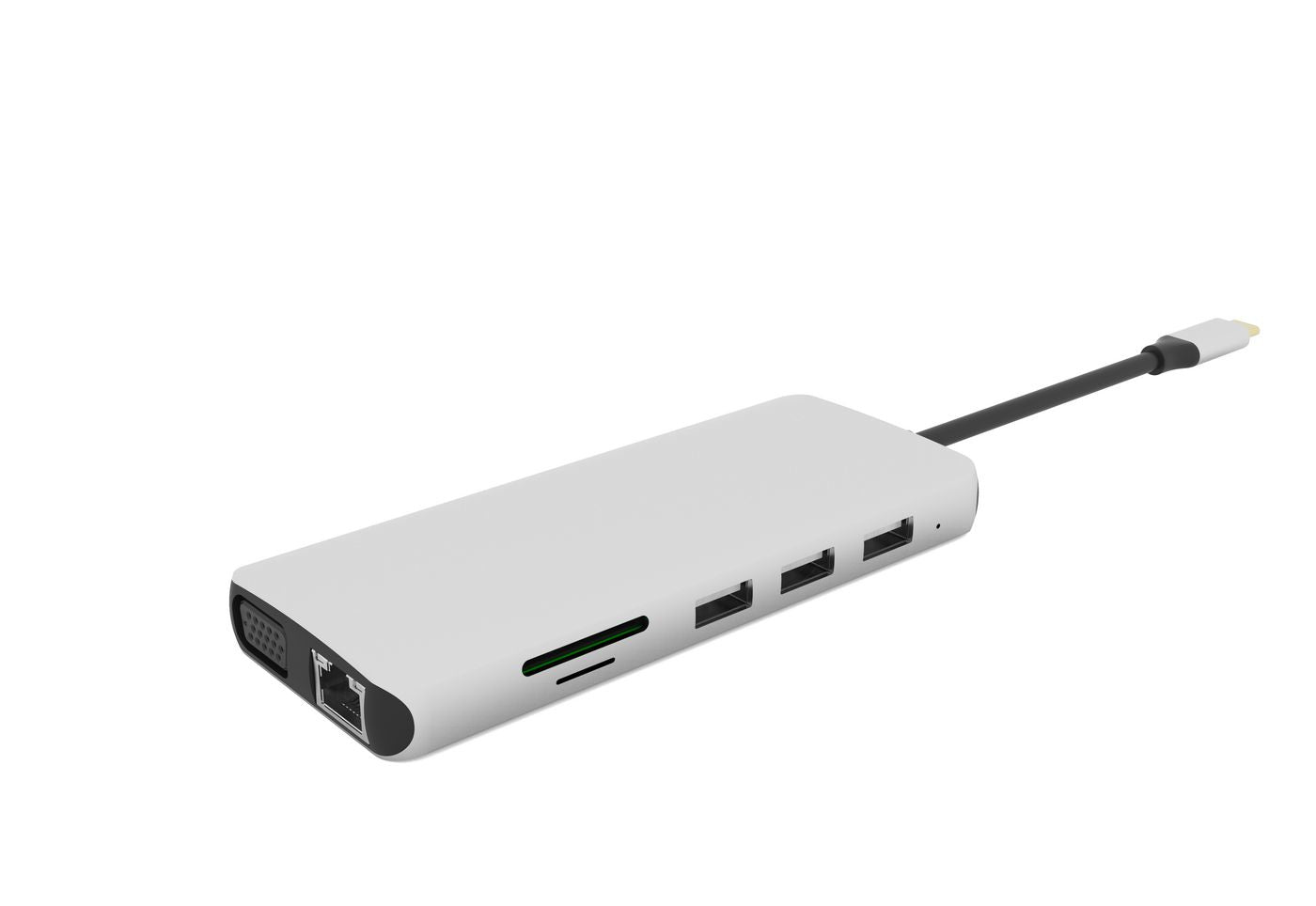 eSTUFF Multiport-Adapter – USB-C, 2× HDMI, 1× VGA, 4× USB-A, 100 W PD, GbE, 3,5 mm Audio, für USB-C-Geräte