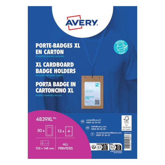 Avery Namensschild-Tasche XL – 105 × 148 mm – weiss – 50er-Pack
