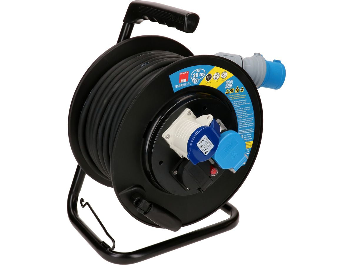 Max Hauri AG Max Hauri Kabelrolle, (1×T23 + 1×CEE 16-3 + 1×Schuko (Typ F)), 30 m, IP44 – schwarz