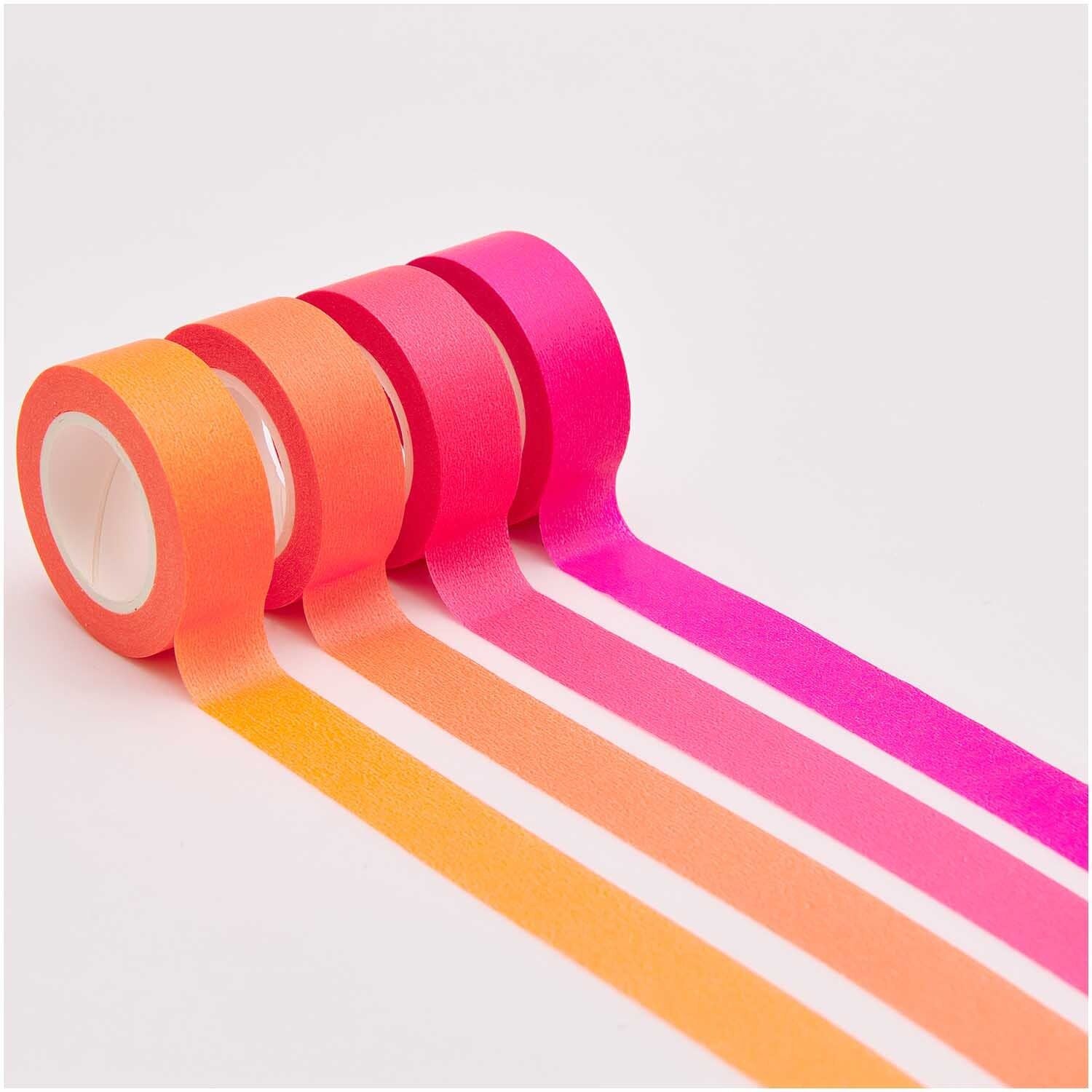 Rico Design Washi Tape – 15 mm × 10 m, neonorange, pink, rot – 4 Rollen, Papier, entfernbar, FSC Mix