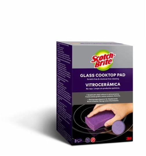 Scotch-Brite Schwamm – Kunststoff, 8 × 8 × 4 cm, violett, für Glaskeramik-Kochfelder, 3 Stk.