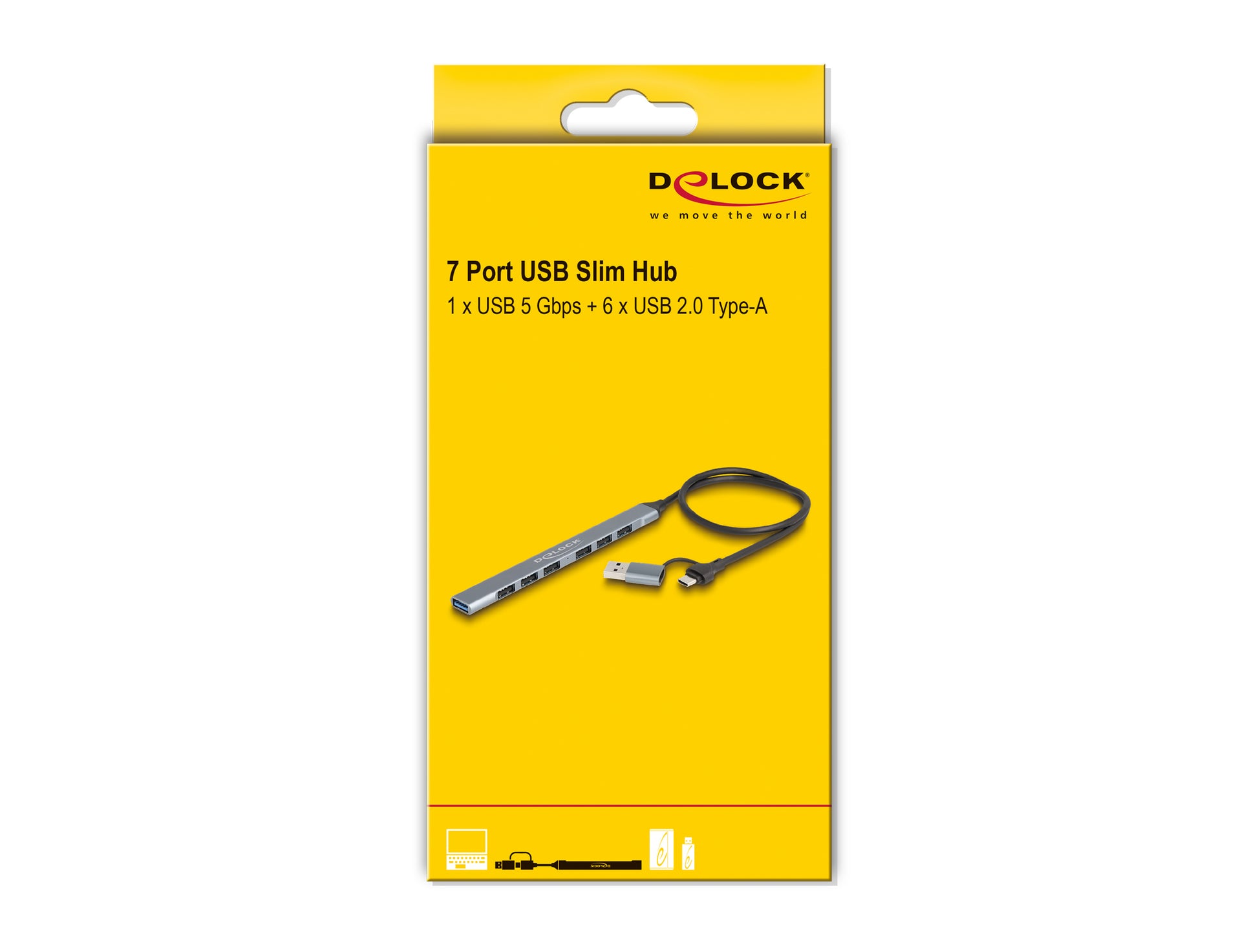 DeLOCK USB-Hub – USB-C, 1× USB-A 5 Gbit/s, 6× USB-A 2.0, für Windows/Mac/ChromeOS