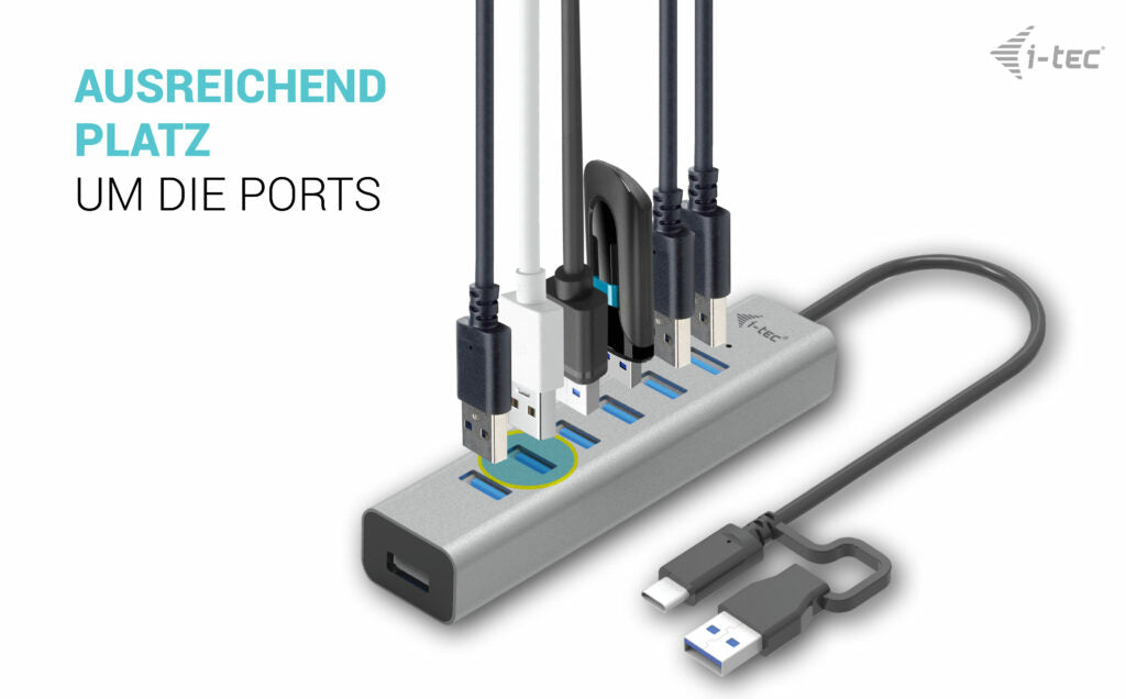 i-tec USB-Hub – USB-C, 7× USB-A, für Windows/Mac/Linux