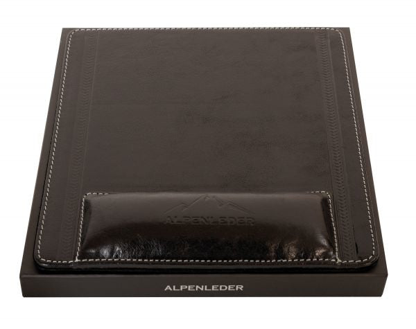 Alpenleder Mausmatte mit Handgelenkauflage – Konstanz – für Maus – Leder, Anti-Rutsch-Basis – 220×240×10 mm
