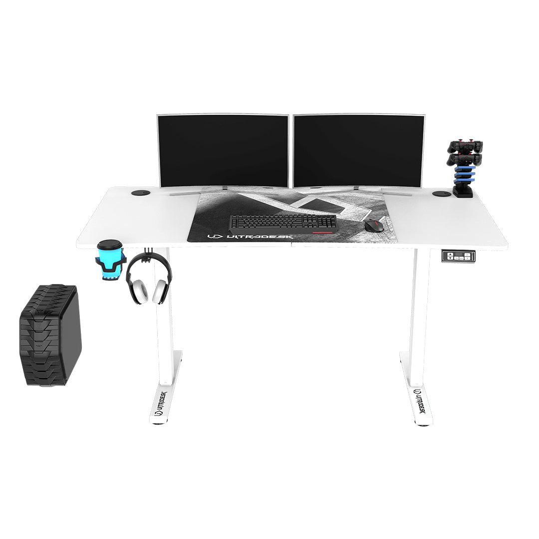Ultradesk Level V2 Gaming-Tisch – 140 × 68 cm, höhenverstellbar, weiss, Stahl