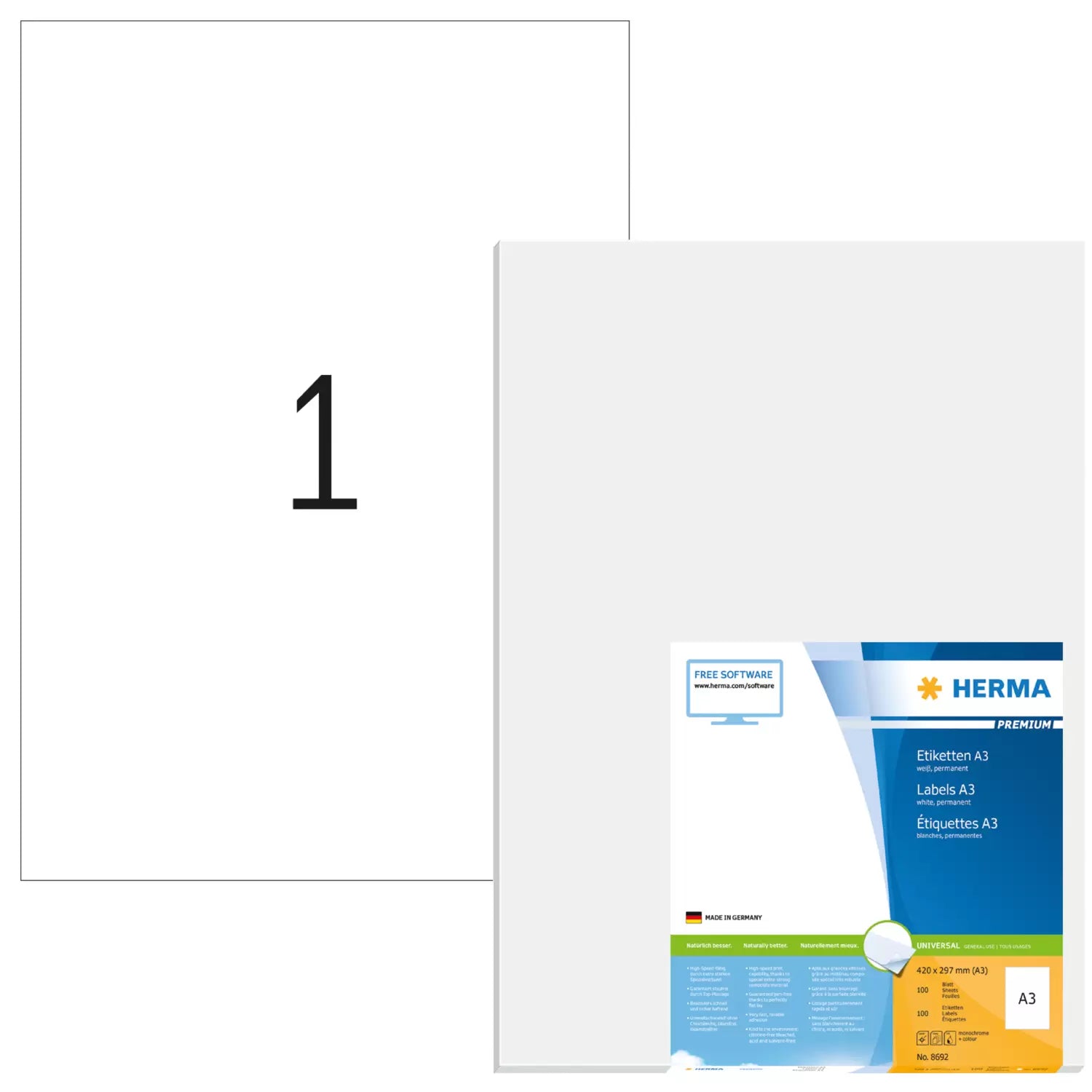 HERMA Schuletiketten – 420×297 mm, abgerundete Ecken, 100 Stk, 100 Bogen, Papier, permanent haftend