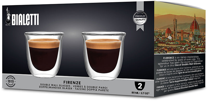 Bialetti Espressotasse – 2er Set, 80 ml, Borosilikatglas, Transparent, doppelwandig, spülmaschinenfest