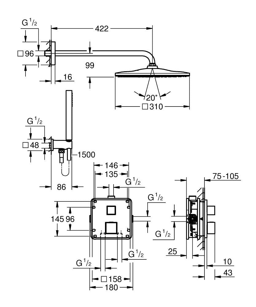 GROHE Badebatterie (Unterputz) Vitalio – Metall, Chrom