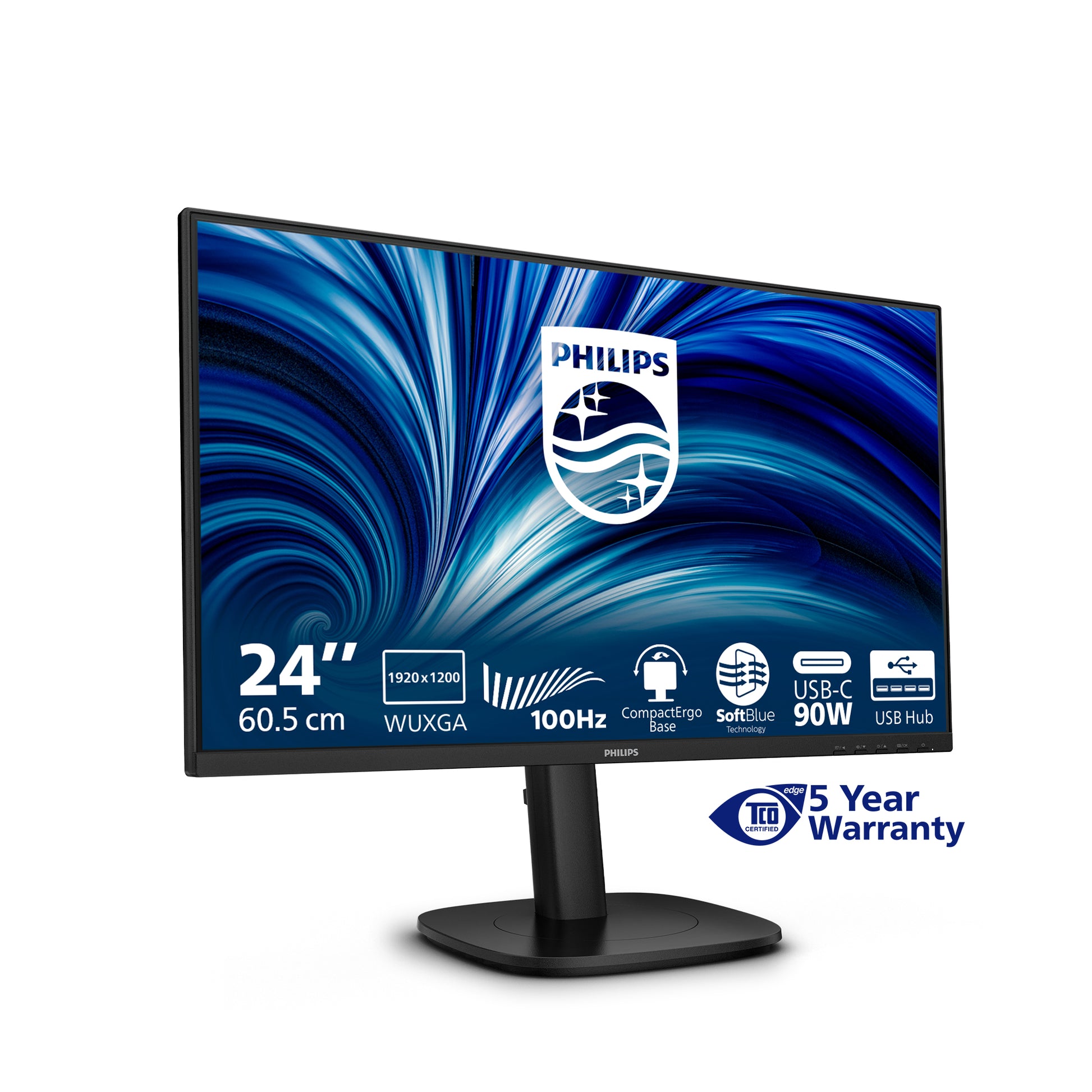 Philips 24B2U3301D/00 – Monitor, 24", IPS, 100 Hz, USB-Hub, Lautsprecher, höhenverstellbar, Schwarz