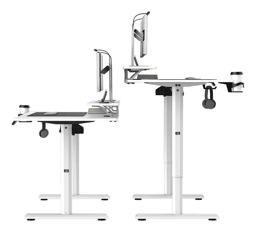 Ultradesk Highlander XXL Gaming-Tisch – 160 × 70 cm, elektrisch höhenverstellbar, weiss, Holz