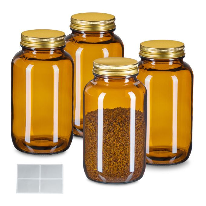 Relaxdays Streudose 400 ml, Glas/Aluminium, Braun, 4 Stk.