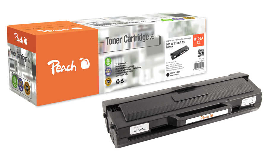 Peach 106A (W1106A XL) Schwarzer Toner – Kompatibel XL – 2'000 Seiten – für HP Laser 107 a/107 r/107 Serie