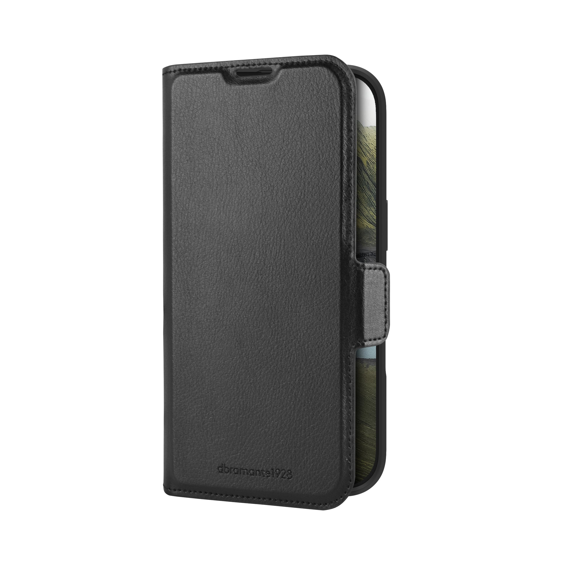 dbramante1928 Oslo Pro – Wallethülle – für Apple iPhone 16 Pro, mit Ständer, 3 Kartenfächer, PU, Schwarz