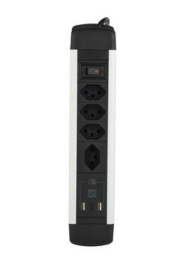 M. Schönenberger Schönenberger Alu-Office-Line Tischsteckdosenleiste, 4×T13, 2×USB-A + 1×USB-C, mit Schalter, 2 m – Schwarz