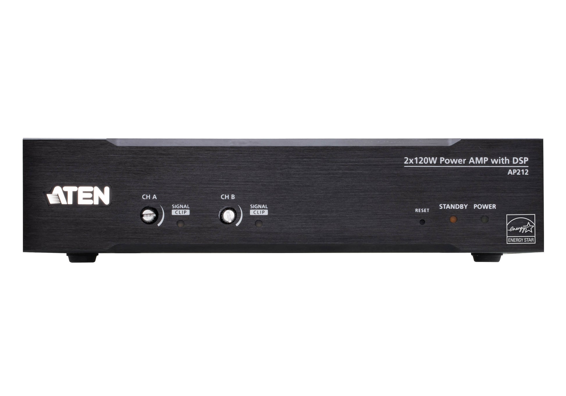 ATEN AP212 – Stereo-Vollverstärker, 2×120 W (8 Ω), Euroblock, RS-232, Schwarz