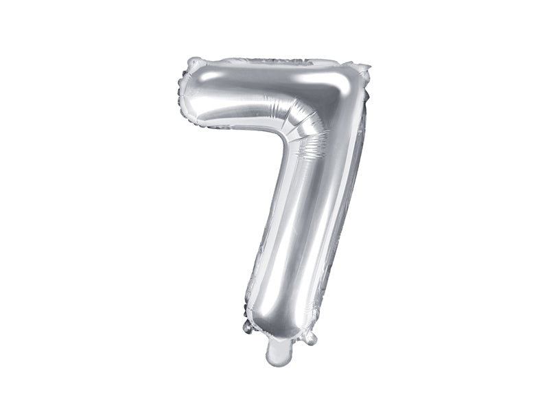 PartyDeco Folienballon Zahl 7 – Silber – 35 cm – Folie – 1 Stk