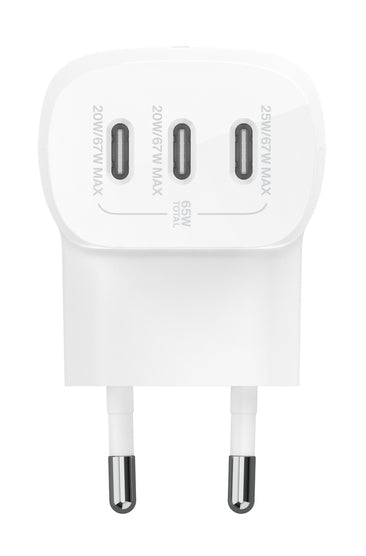 Belkin BOOST CHARGE 67 W LADEGERÄT MIT 3 USB-C-PORTS PPS-TECHNOLOGIE WEISS