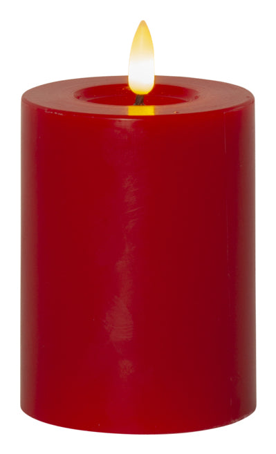 Star Trading LED-Säulenkerze Flow – Ø 7,5 × 12,5 cm, warmweiss, rot, Timer, batteriebetrieben