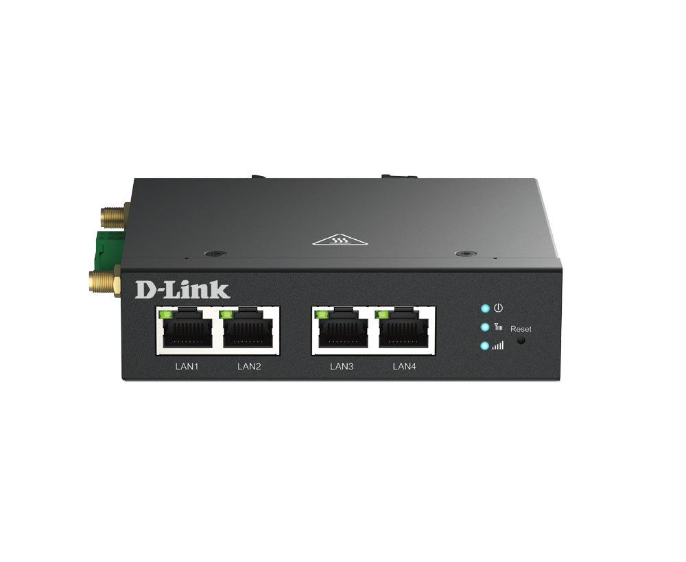 D-Link DWM-314-T – LTE Router, 4× Fast Ethernet (10/100 Mbit/s), 1× SIM, 9–36 V, DIN-Schiene, Schwarz