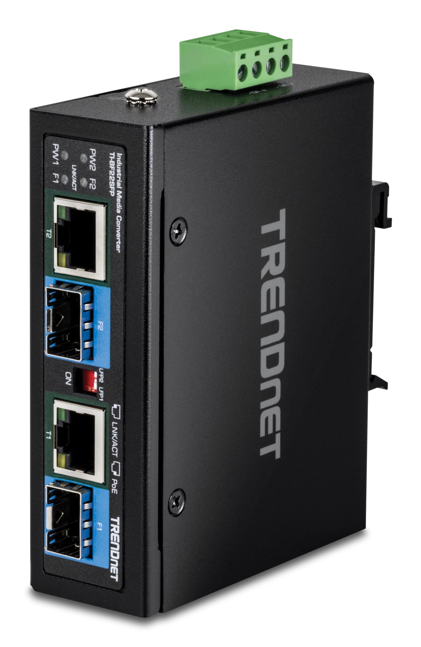 TRENDnet TI-BF22SFP – Medienkonverter – 2×SFP, 2×GbE PoE++ 90 W, IP30, DIN-Schiene