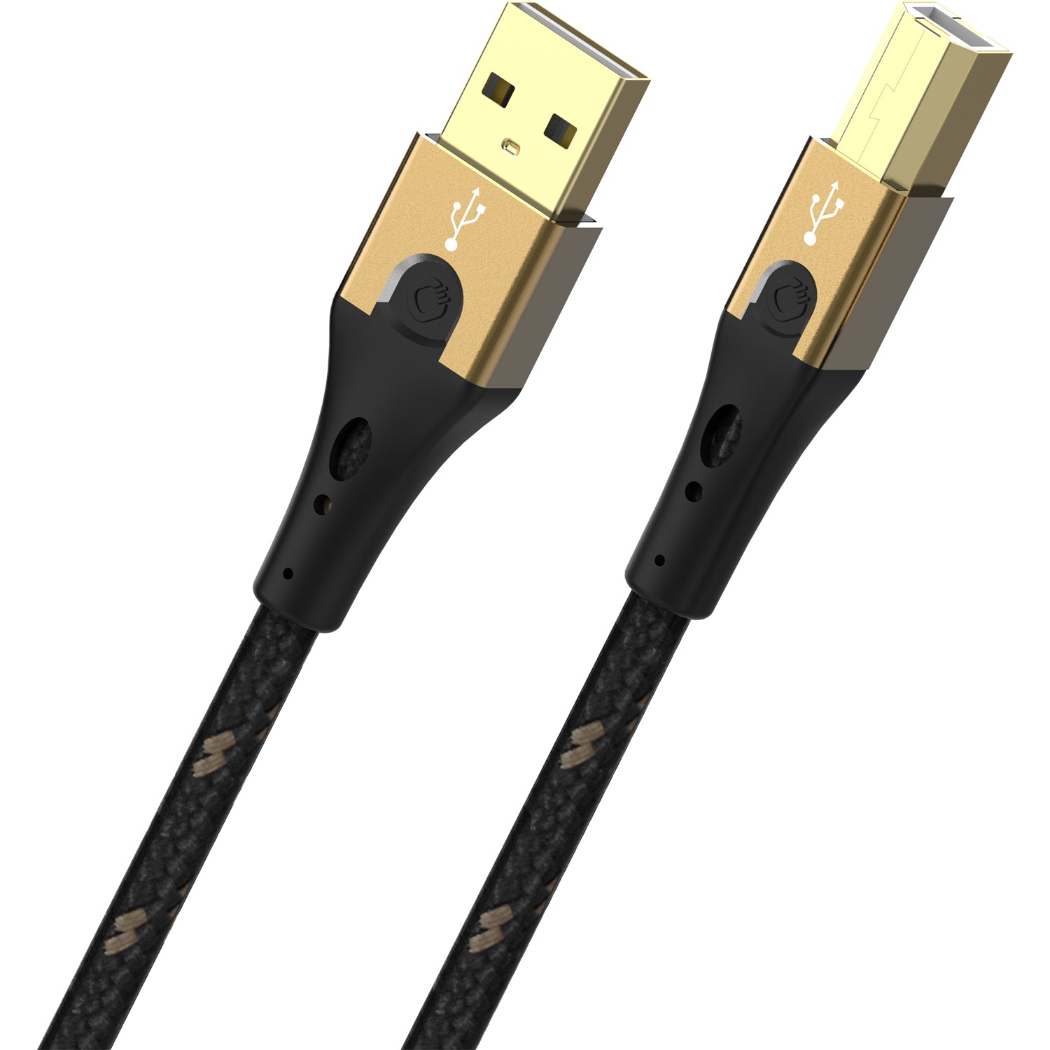 OEHLBACH USB-A auf USB-B Kabel – USB 2.0 (480 Mbit/s) – 2 m – Vergoldet, Metallverstärkt – Schwarz/Gold