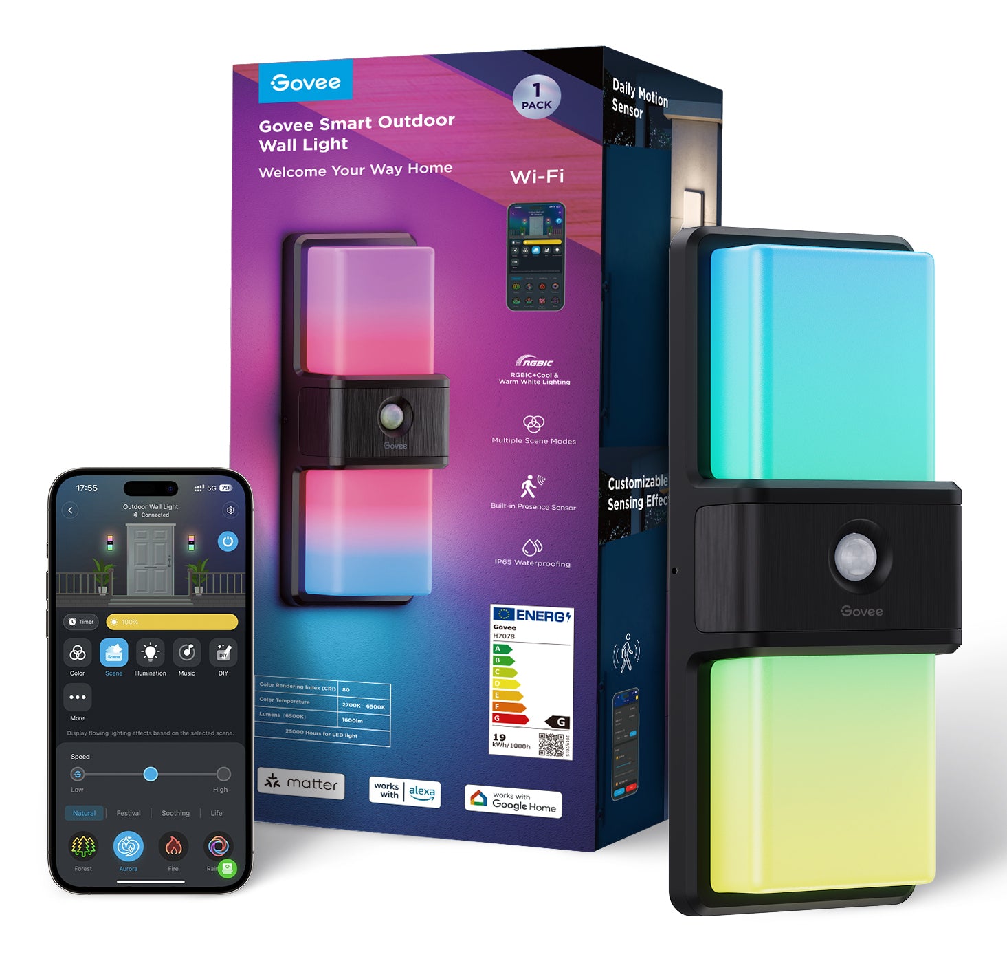 Govee Aussenwandleuchte – 1 500 lm, 24 W – Mehrfarbig, 2700–6500 K – IP65 – Netzbetrieb – für Alexa, Google