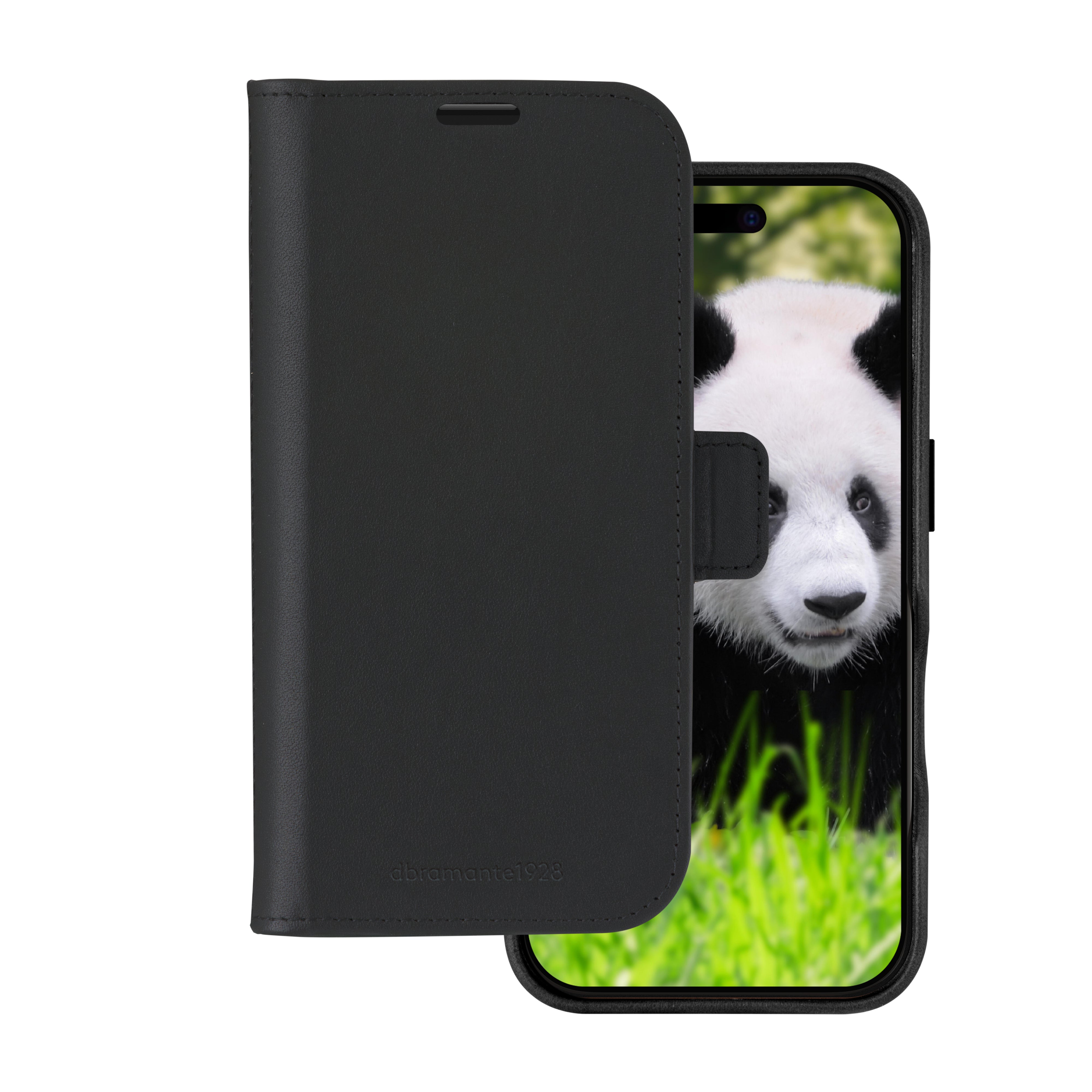 dbramante1928 Lynge Wallethülle – für Apple iPhone 16 Plus, MagSafe, 3 Kartenfächer, Leder, schwarz