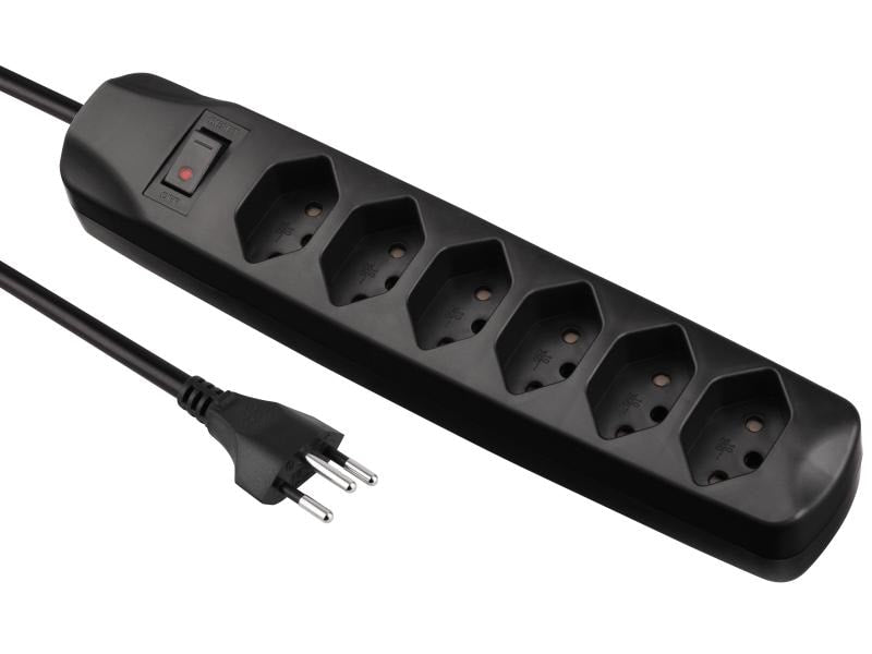 Furber. Steckdosenleiste – 6× T13, 1,5 m, mit Schalter, Kinderschutz, schwarz