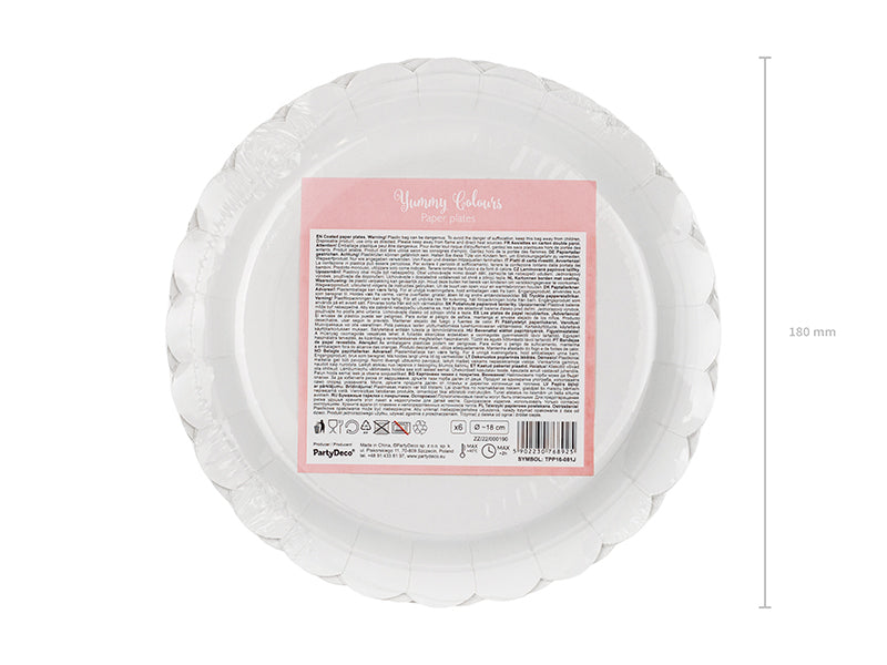 PartyDeco Teller, Papier/Karton – Ø 18 cm, Rosa mit Goldrand – 6 Stk.