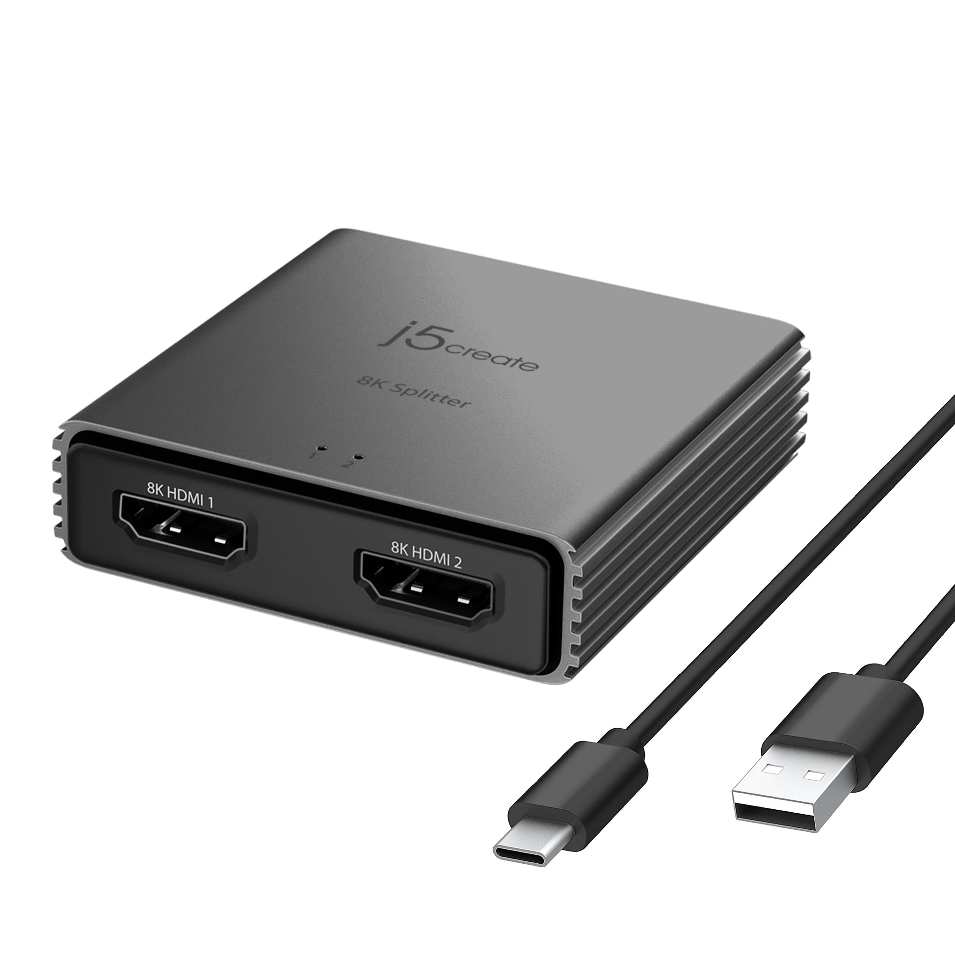 j5create JDSH812 – HDMI Splitter, HDMI 2.1, 1× HDMI In / 2× HDMI Out, 8K@240 Hz, HDR, HDCP 1.4/2.2/2.3, Grau