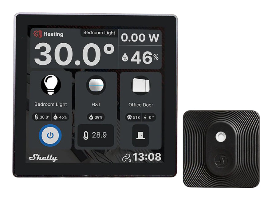 Shelly Smart-Display – 4,0" Display, Leistungsüberwachung, inkl. BLU H&T-Sensor – für Shelly-Geräte – Schwarz