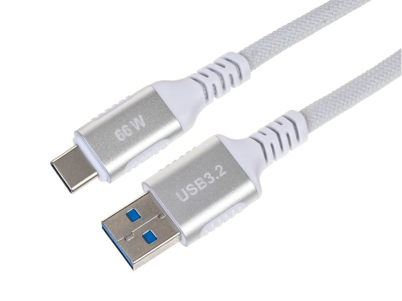 ONIT USB-A auf USB-C Kabel – USB 3.2 Gen 2 (10 Gbit/s) – 0,5 m – PD 66 W – Textilmantel, Verstärkt – Weiss