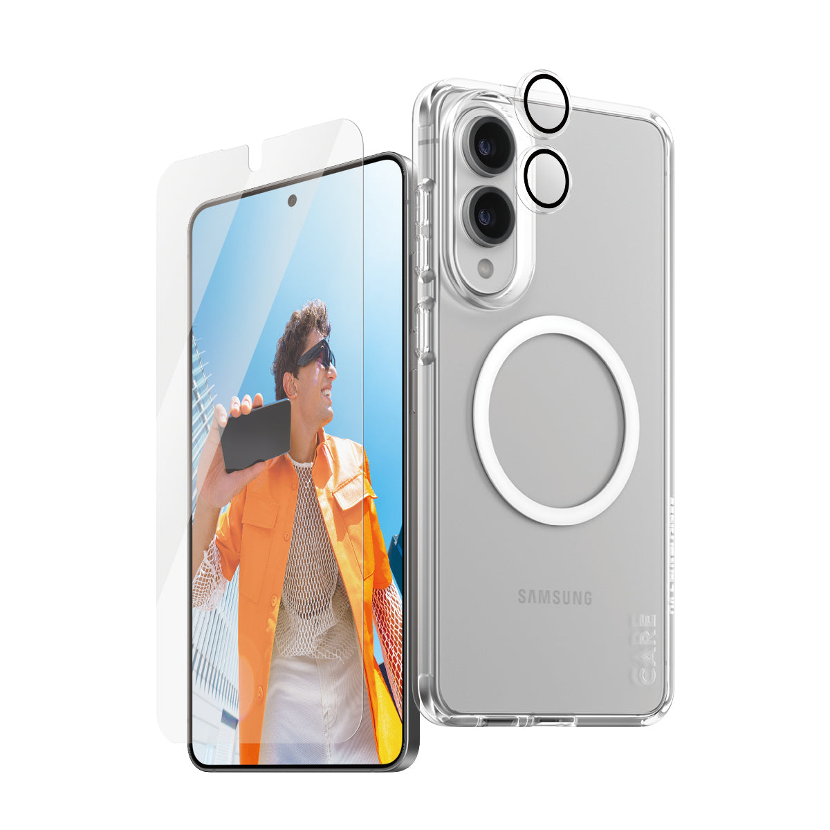 PanzerGlass CARE Schutz-Set 3-in-1 – für Samsung Galaxy S25 Edge, kratzresistent, stossfest, mit Montagerahmen