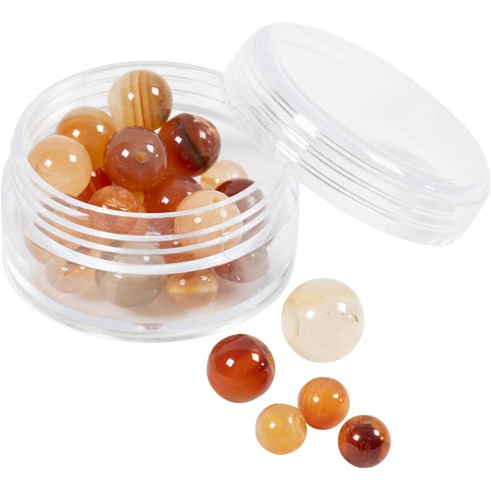 Creativ Company Perlenset, rund, Achat – hellbraun – Ø 8 mm, Loch 0,9 mm – 25 Stk.
