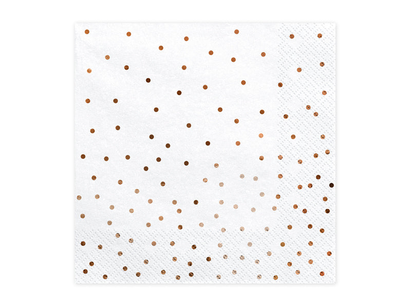 PartyDeco Servietten Gepunktet Weiss/Roségold – 33 × 33 cm, 3-lagig – 20 Stück