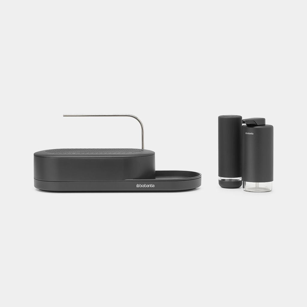 Brabantia Spülebehälter-Set – freistehend, 3er-Pack, dunkelgrau, Kunststoff (Silikon-Details)