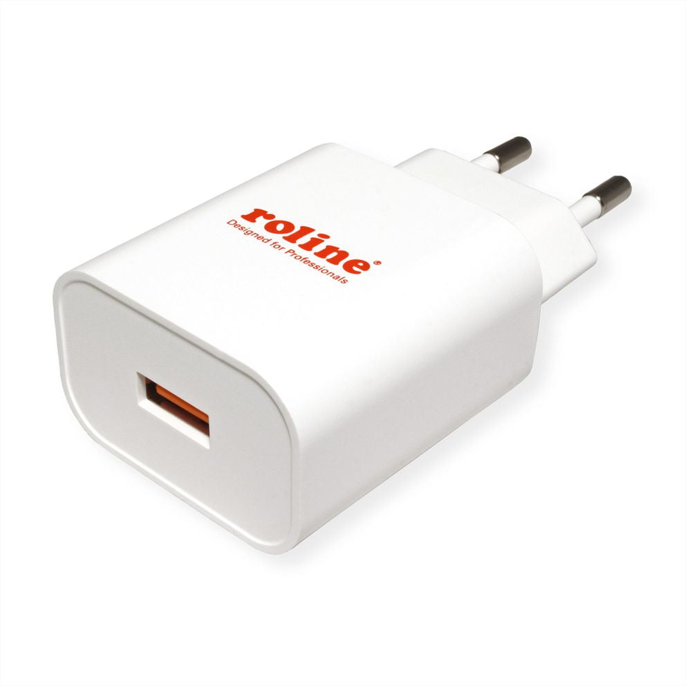 ROLINE USB-Ladegerät 18 W – QC 3.0 – USB-A×1 – EU-Stecker (Typ C) – Weiss