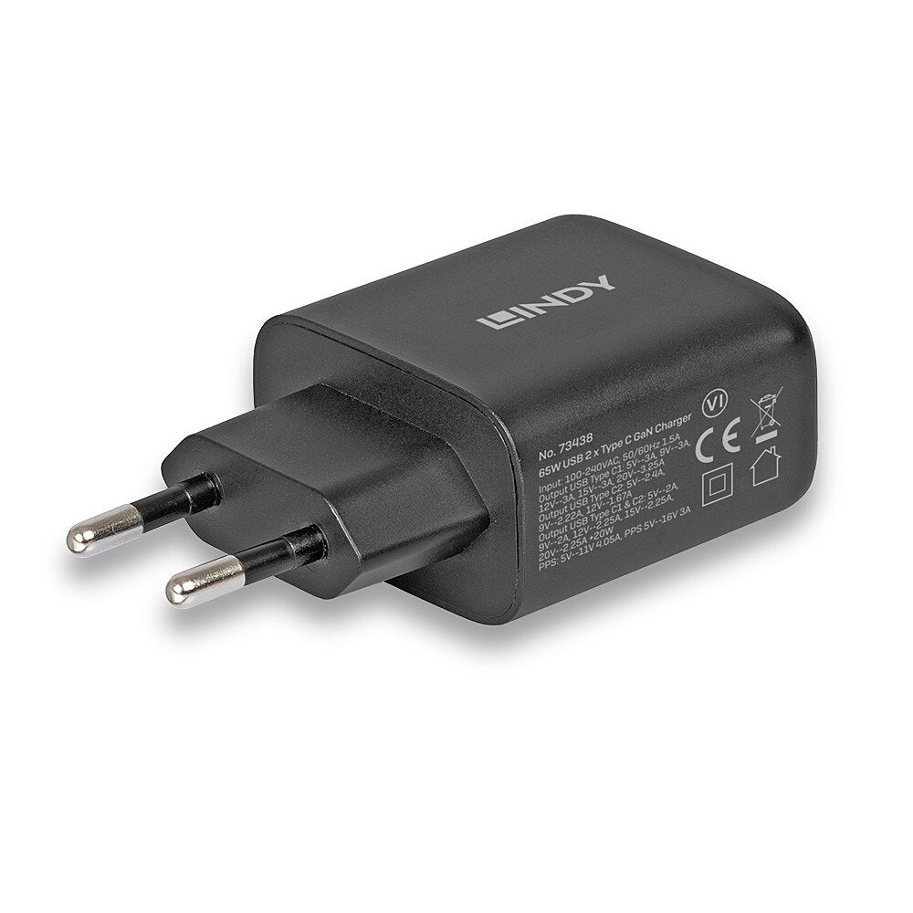 Lindy Ladegerät – 65 W, 2× USB-C, GaN