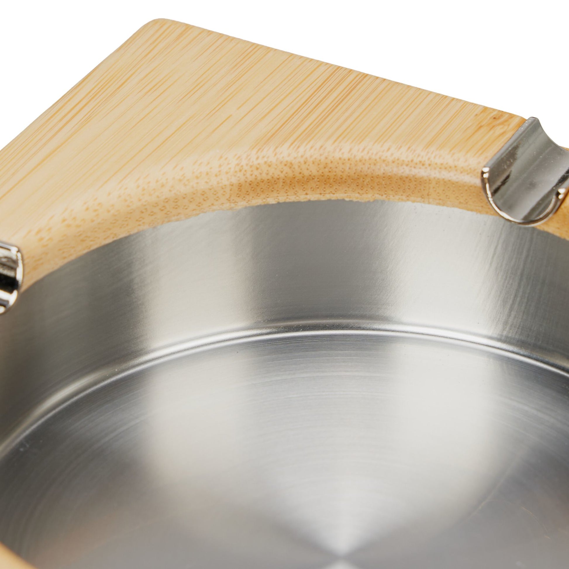 Relaxdays Aschenbecher – 15 × 15 × 4 cm, Bambus/Edelstahl, Braun/Silber