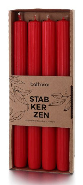 Balthasar Stabkerze – Ø 2,2 × 24 cm – Paraffin, Rot – 4er Set