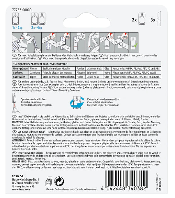 TESA Klebenagel – Kunststoff, Weiss, 12 × 14 × 1,4 cm – 2er-Pack