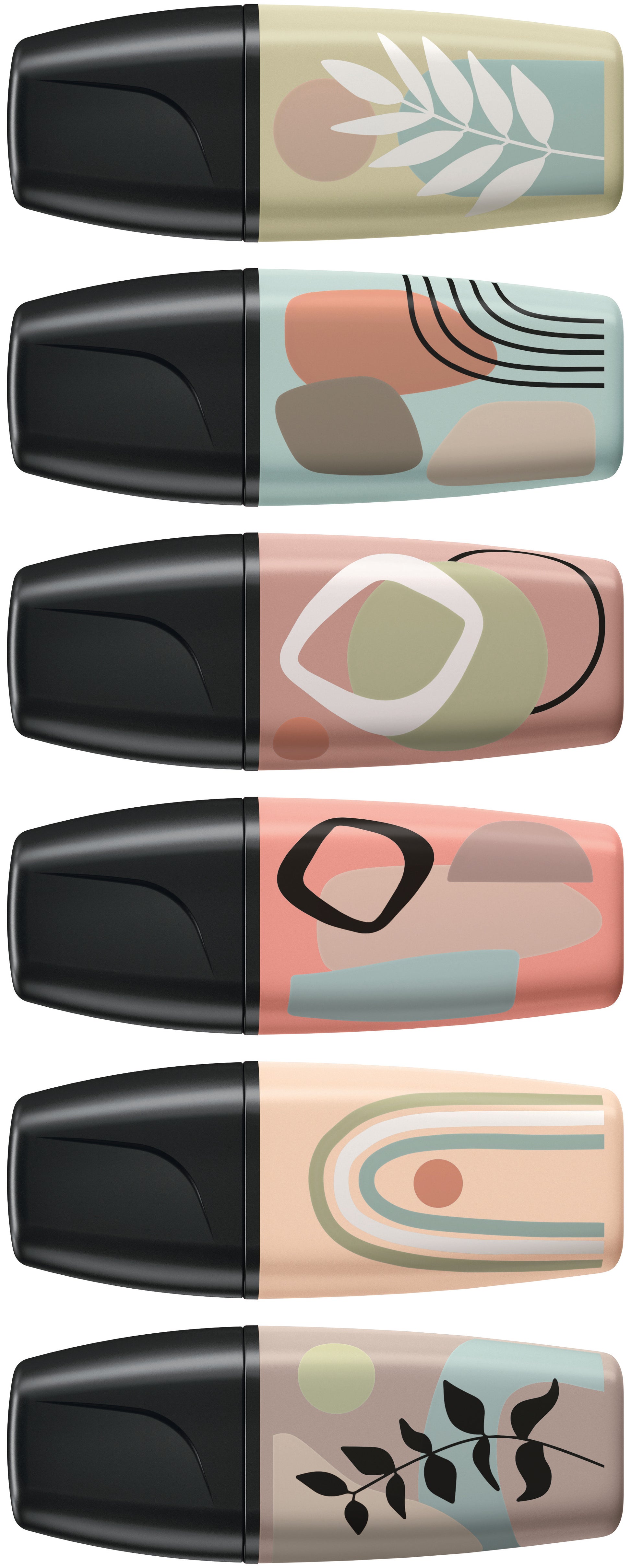 STABILO BOSS Naturevibes Mini Textmarker – 6er Set, Farben sortiert, Keilspitze 2–5 mm