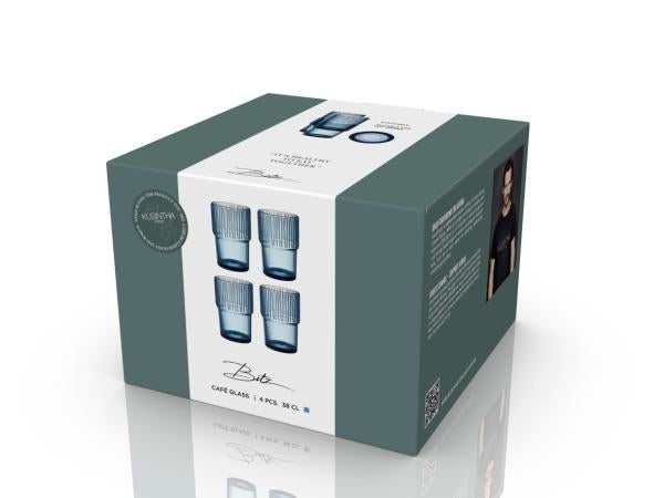 BITZ Latte Macchiato Glas – 4er Set, 380 ml, H 12,5 cm, Glas, Blau, spülmaschinenfest