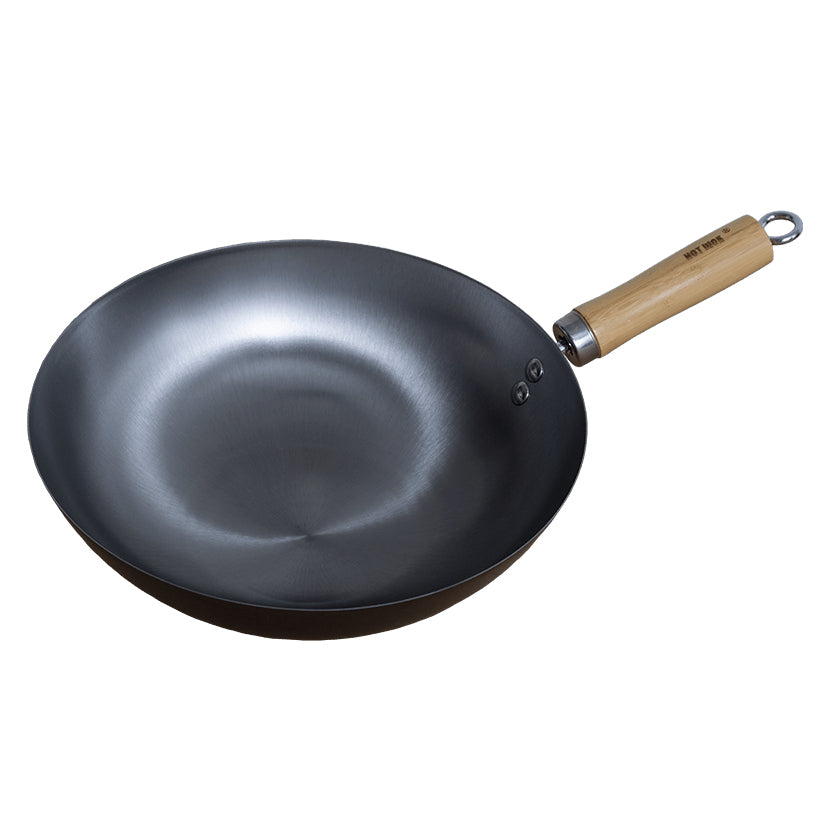Hot Wok Fonduepfanne HW3730 – Ø 30 cm, Karbonstahl, Teflon, Schwarz/Holz