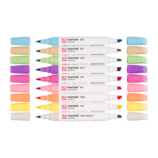Talens Pantone Brush Pen Pastell – Doppelspitze, Keil/Pinsel, wasserfest, 9 Farben