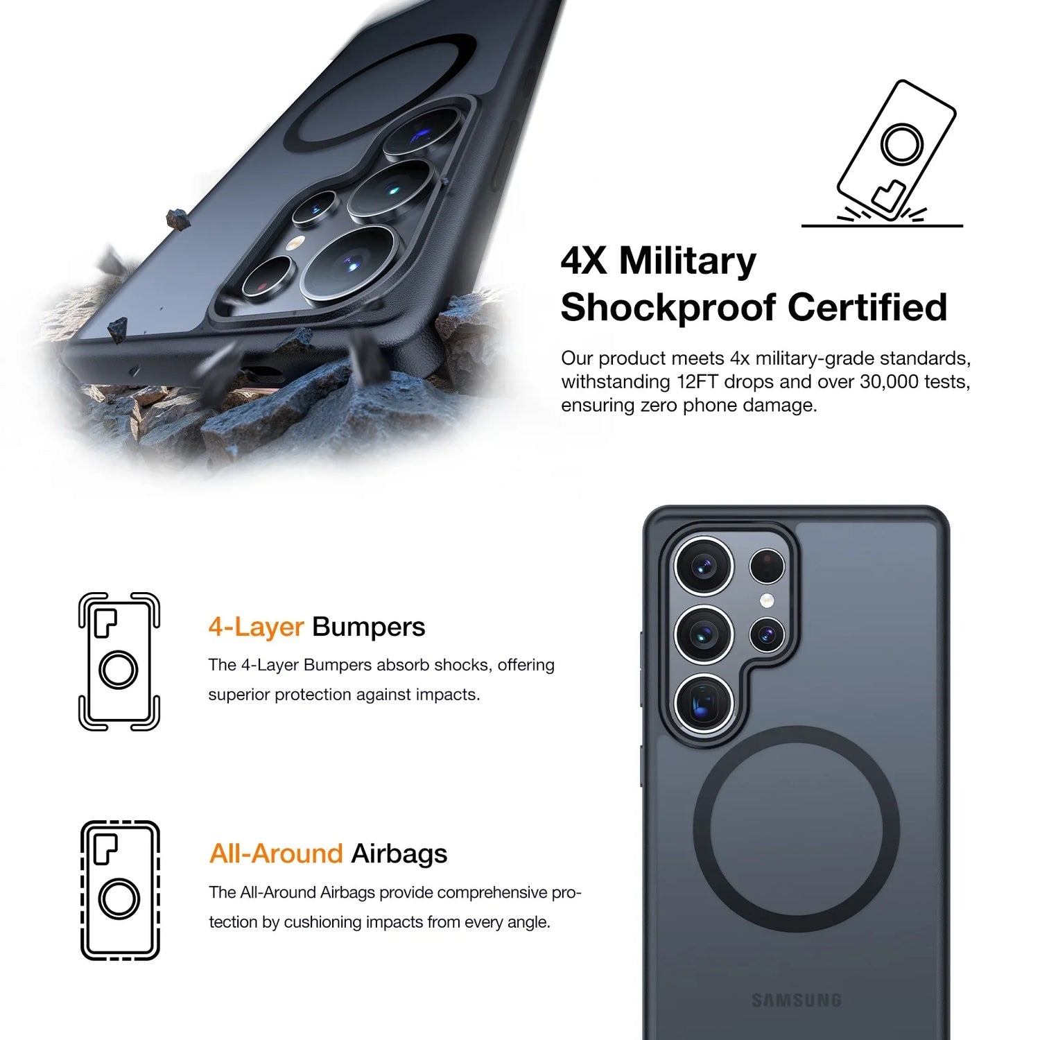 Torras Guardian – Backcover – für Samsung Galaxy S25 Ultra – MagSafe, Kunststoff, Schwarz